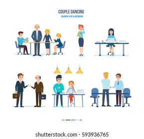 Business people working office concept. Conference of colleagues company, meeting, teamwork, communication with customers on the phone, work on the computer, dialogue with partners.