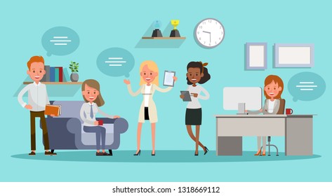 business people working in office vector character design