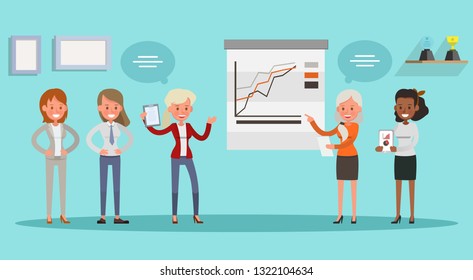 business people working in office vector character design