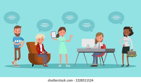 business people working in office vector character design