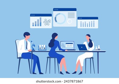 Business people working on computer in office vector illustration 