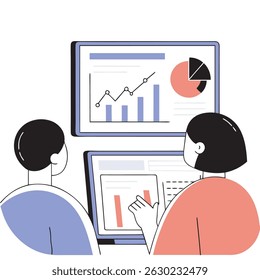 Business people working on computer concept and business people analytics and monitoring investment and finance report graph on monitor concept