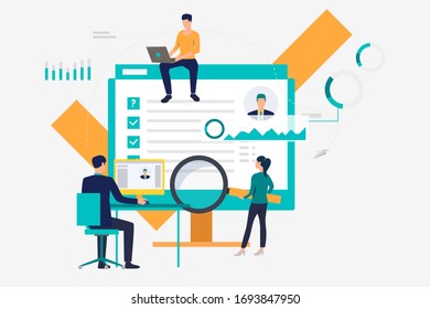 Business people working on computers, searching for applicants. Human resources, staff, management concept. Vector illustration can be used for topics like business, technology, recruitment