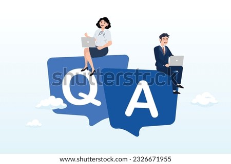 Business people working on dialog with question and answer, Q and A, question and answers, FAQ frequently asked question, information or solution to solve problem, resolution or advice (Vector)