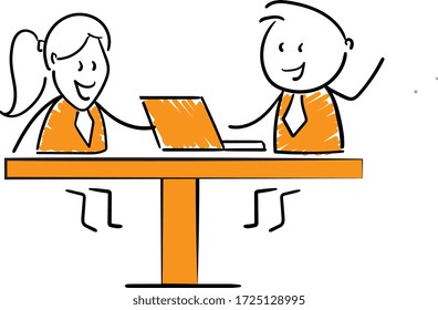 Business people working on laptop or computer together  - Office worker manager .
Girl hand drawn doodle line art cartoon design character - isolated vector illustration outline of woman.
