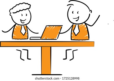 Business people working on laptop or computer together  - Office worker manager .
Girl hand drawn doodle line art cartoon design character - isolated vector illustration outline of woman.
