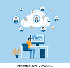 Business people working online connection on cloud technology network and social network concept 