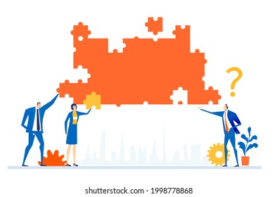 Business People Working With Puzzles, Solving Problems, Find Solution And Unique Approach. Business Concept Illustration  