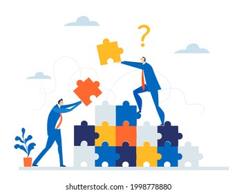 Business People Working With Puzzles, Solving Problems, Find Solution And Unique Approach. Business Concept Illustration  
