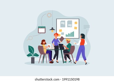 Business people working in the same room Illustration concept. Flat illustration isolated on white background.