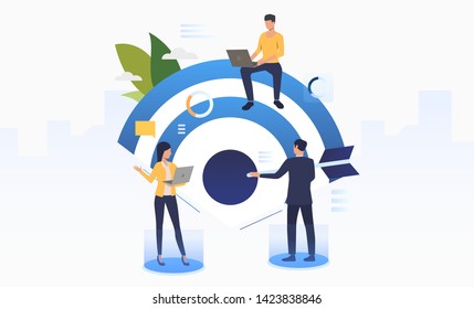 Business people working and setting company target. Planning, management, strategy concept. Vector illustration can be used for topics like business, finance, targeting