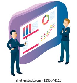 Business people working and talking on chart graph results