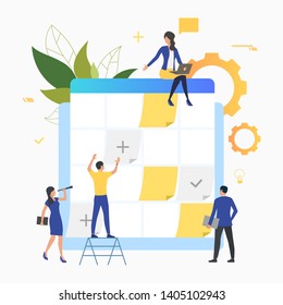 Business people working with task board and planning. Agenda, scheduling, teamwork concept. Vector illustration can be used for topics like business, management, planning