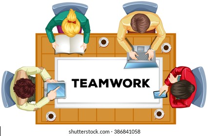 Business people working in team illustration 库存矢量图