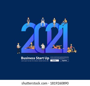 Business people working together 2021 new year, Vector illustration modern layout template