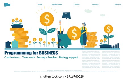 Business people working together in finance industry, advising, investing, developing and supporting new start ups. Creative business website template, modern flat design.