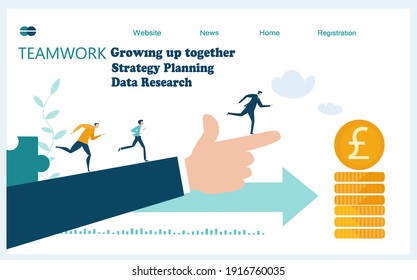 Business people working together in finance industry, advising, investing, developing and supporting new start ups. Creative business website template, modern flat design.