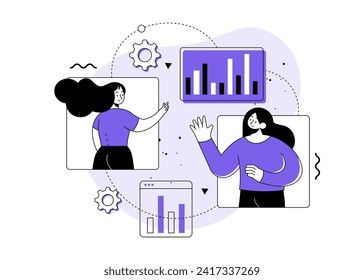 Business people working together success, Workflow management flat illustration, Work organization, Project management, Online business communication, Distant workflow, remote business communication