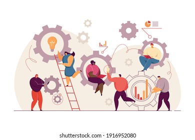 Business people working together in team flat vector illustration. Cartoon scene of company structure organization and management. Communication and teamwork concept