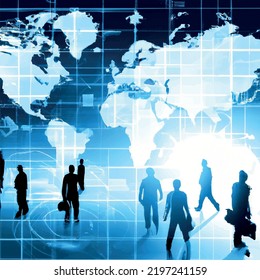  business people with world map