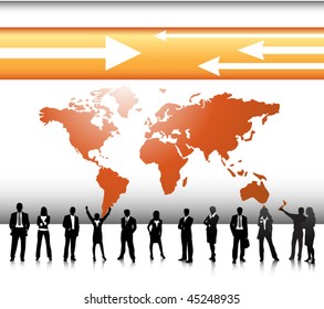 Business people with world map