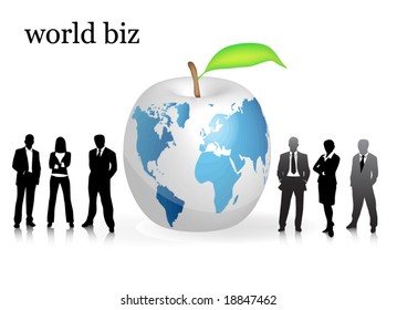 Business people with world map apple