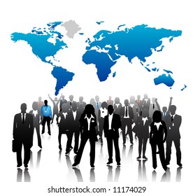 Business people with world map background