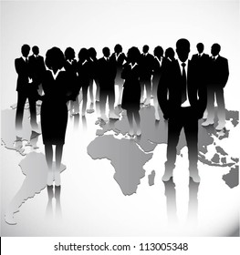 Business people with world map background