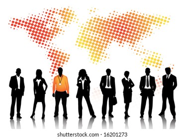 Business people with world map background