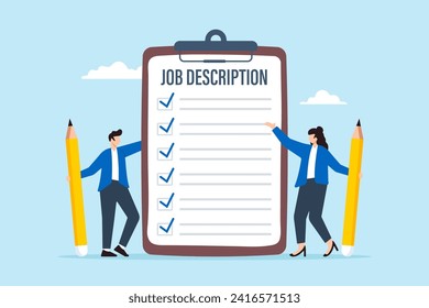 Business people writing job description document