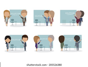 Business People Writing Solution Set - Isolated On White Background - Vector Illustration, Graphic Design Editable For Your Design  