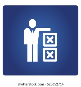 business people and wrong mark icon in blue background