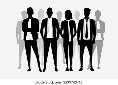 business people young silhouettes standing casual and business outfits vector