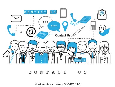 Business People-Contact Us-On White Background-Vector Illustration,
Graphic Design.Business Concept And Content For Web,Websites,Magazine Page,Print,Presentation Templates And Promotional Materials