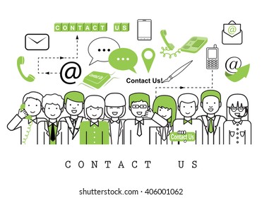 Business People-Contact Us-On White Background-Vector Illustration,
Graphic Design.Business Concept And Content For Web,Websites,Magazine Page,Print,Presentation Templates And Promotional Materials