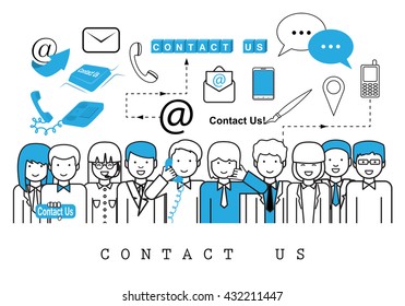 Business People-Contact Us-On White Background-Vector Illustration, Graphic Design.Business Concept And Content For Web,Websites,Magazine Page,Print,Presentation Templates And Promotional Materials