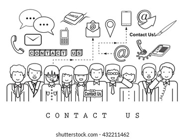 Business People-Contact Us-On White Background-Vector Illustration, Graphic Design.Business Concept And Content For Web,Websites,Magazine Page,Print,Presentation Templates And Promotional Materials