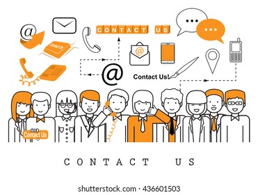 Business People-Contact Us-On White Background-Vector Illustration, Graphic Design.Business Concept And Content For Web,Websites,Magazine Page,Print,Presentation Templates And Promotional Materials