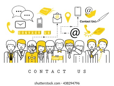 Business People-Contact Us-On White Background-Vector Illustration, Graphic Design.Business Concept And Content For Web,Websites,Magazine Page,Print,Presentation Templates And Promotional Materials