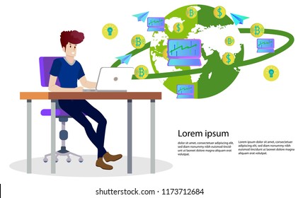 Business people,man,the opening of a new startup.vector illustration in flat cartoon style.investor holds money in ideas online.to join in a merger make a deal or collaborate.character design.
