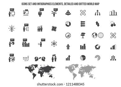 Business people,presentation,training icon set, flat style  . Vector symbols.