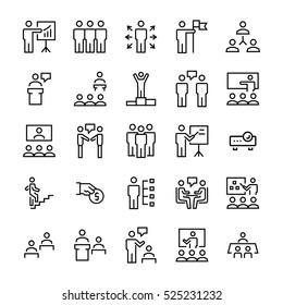 Business People,presentation,training Icon Set In Thin Line Style. Vector Symbols.