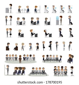 Business Peoples In Different Actions And Situations Set - Isolated On Gray Background - Vector Illustration, Graphic Design Editable For Your Design. Team Working In Group