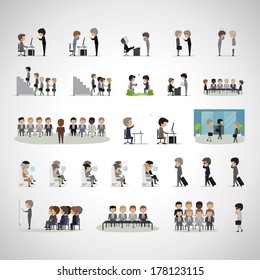 Business Peoples In Different Situation Set - Isolated On Gray Background - Vector Illustration, Graphic Design Editable For Your Design. Team Working In Group  