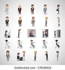 Business Peoples In Different Situation Set - Isolated On Gray Background - Vector Illustration, Graphic Design Editable For Your Design. Team Working In Office.