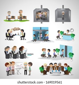 Business Peoples - Isolated On Gray Background - Vector Illustration, Graphic Design Editable For Your Design. Team Working In Office. Business Concept 