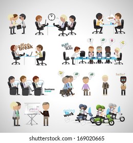 Business Peoples - Isolated On Gray Background - Vector Illustration, Graphic Design Editable For Your Design. Team Working In Office.