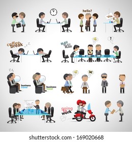 Business Peoples - Isolated On Gray Background - Vector Illustration, Graphic Design Editable For Your Design. Team Working In Office.