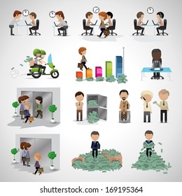 Business Peoples - Isolated On Gray Background - Vector Illustration, Graphic Design Editable For Your Design. Team Working In Office, Earning Money And Walking To Work. Business Concept