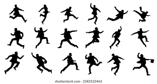 Business peoples in suit jumping in the air set. Vector  illustration.